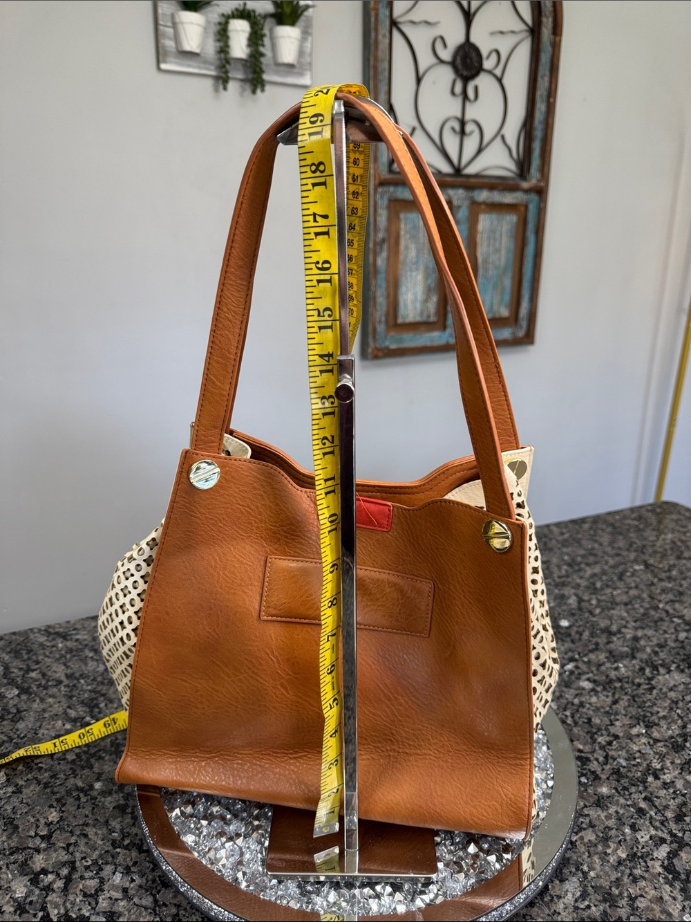 Big Buddha Tan & Cream Laser-Cut Shoulder Bag - Picture 8 of 12
